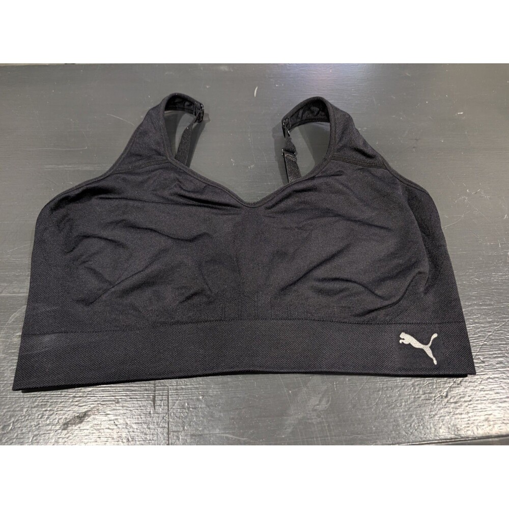 Puma XL Sports Bra Wireless Pullover Adjustable Convertible logo black